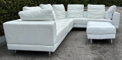 Rolf Benz ROLF BENZ Leather Sectional Sofa and Ottoman with Glass Attached Side Table