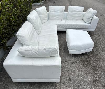 Rolf Benz ROLF BENZ Leather Sectional Sofa and Ottoman with Glass Attached Side Table