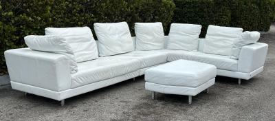 Rolf Benz ROLF BENZ Leather Sectional Sofa and Ottoman with Glass Attached Side Table