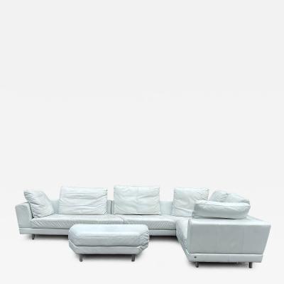 Rolf Benz ROLF BENZ Leather Sectional Sofa and Ottoman with Glass Attached Side Table