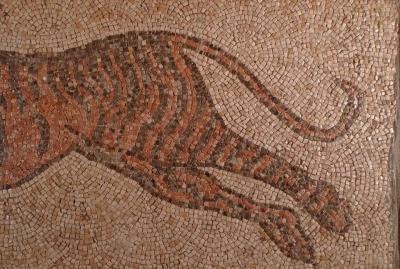 Roman Marble Mosaic Panel of a Tiger Hunting its Prey