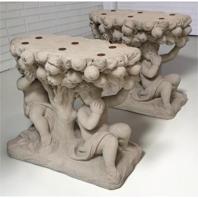 Roman Pietra Dura Inlaid Marble Table Stone Putti Base