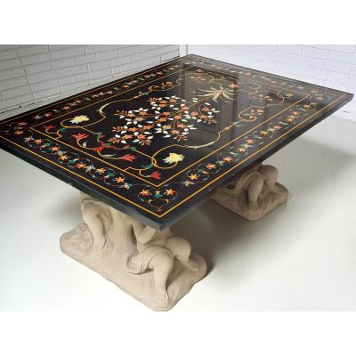 Roman Pietra Dura Inlaid Marble Table Stone Putti Base