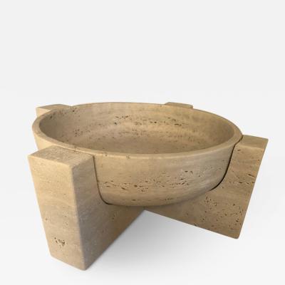 Roman Travertine Bowl on Stand