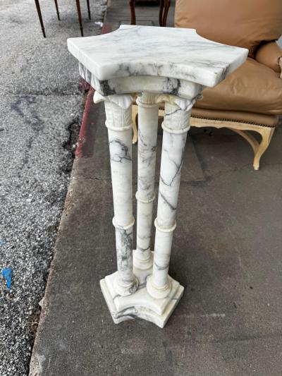 Roman Tri Column Carrera Marble Pedestal Table