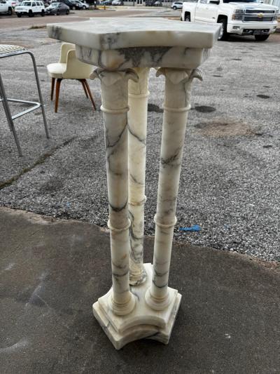 Roman Tri Column Carrera Marble Pedestal Table