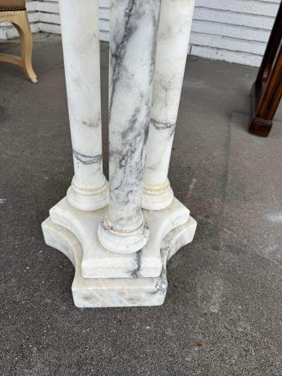 Roman Tri Column Carrera Marble Pedestal Table