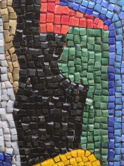 Romanos Romanos Romanos Mexican Glass Mosaic Panel Campesino Figure c 1950s 1960s