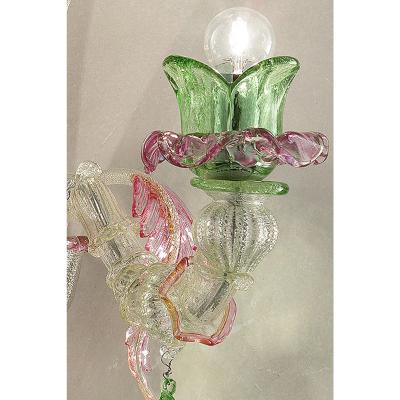 Romantic Floreal C Rezzonico Murano Glass Wall Sconce With Silver Leaf