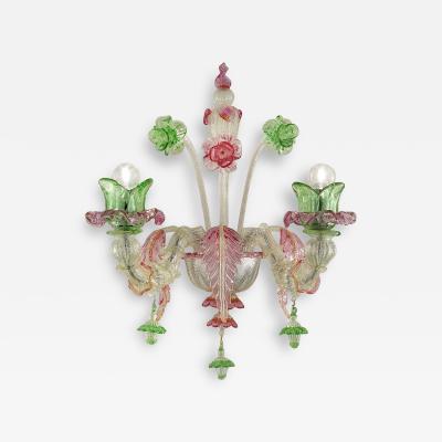 Romantic Floreal C Rezzonico Murano Glass Wall Sconce With Silver Leaf