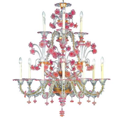 Romantic Transparent and Pink Floreal C Rezzonico Chandelier in Murano Glass