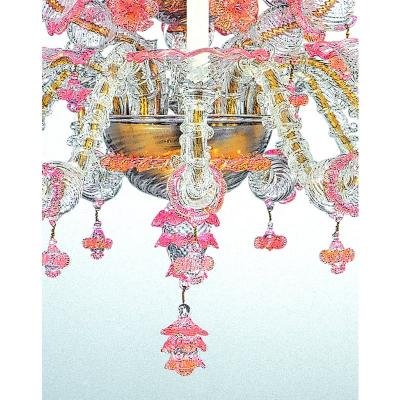 Romantic Transparent and Pink Floreal C Rezzonico Chandelier in Murano Glass