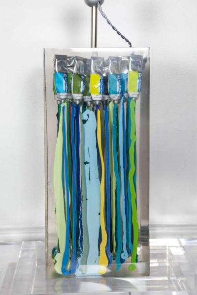 Romeo Paris 1970s incredible lucite with painting tubes table lamp