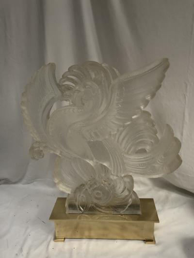 Romeo Paris 1980s acrylic and brass phoenix table lamp by Romeo Paris