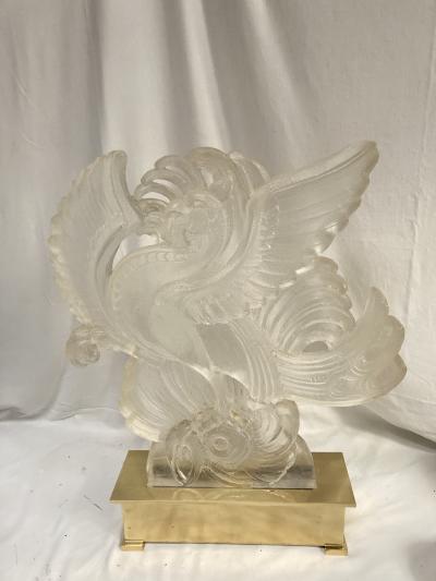 Romeo Paris 1980s acrylic and brass phoenix table lamp by Romeo Paris