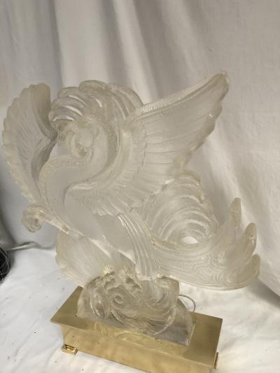 Romeo Paris 1980s acrylic and brass phoenix table lamp by Romeo Paris