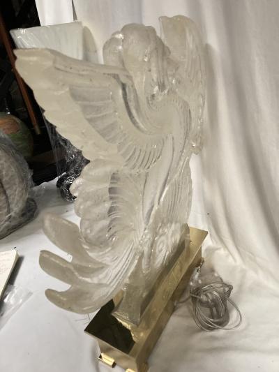 Romeo Paris 1980s acrylic and brass phoenix table lamp by Romeo Paris