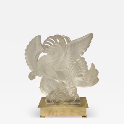 Romeo Paris 1980s acrylic and brass phoenix table lamp by Romeo Paris