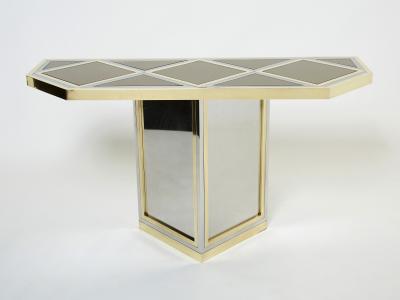 Romeo Rega Brass chrome steel mirrored console table by Romeo Rega 1970s