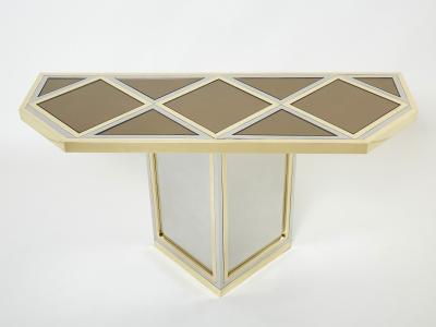 Romeo Rega Brass chrome steel mirrored console table by Romeo Rega 1970s