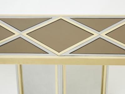 Romeo Rega Brass chrome steel mirrored console table by Romeo Rega 1970s