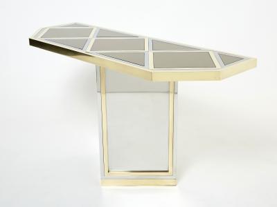Romeo Rega Brass chrome steel mirrored console table by Romeo Rega 1970s