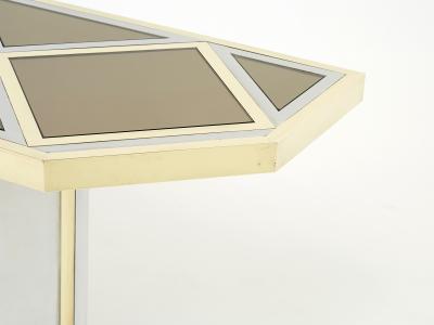 Romeo Rega Brass chrome steel mirrored console table by Romeo Rega 1970s