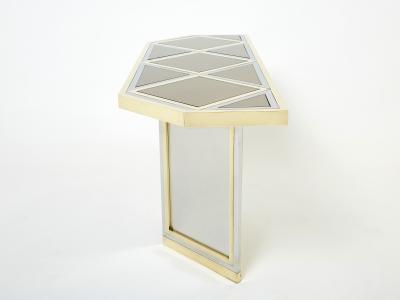 Romeo Rega Brass chrome steel mirrored console table by Romeo Rega 1970s