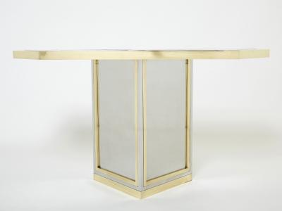 Romeo Rega Brass chrome steel mirrored console table by Romeo Rega 1970s