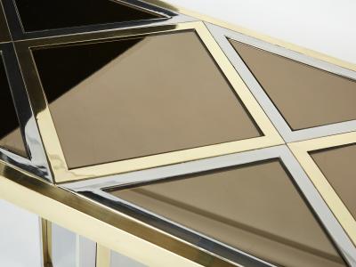 Romeo Rega Brass chrome steel mirrored console table by Romeo Rega 1970s