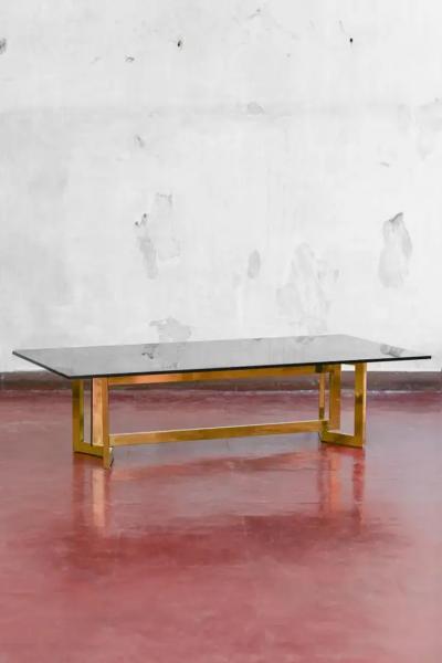 Romeo Rega Coffee Table in Brass and Smoked Glass 1970s in the style of Romeo Rega