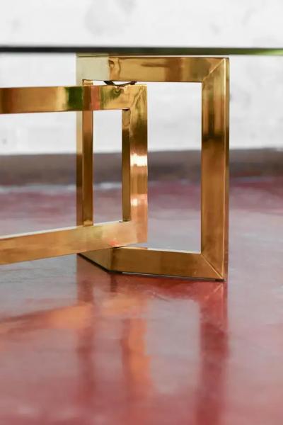 Romeo Rega Coffee Table in Brass and Smoked Glass 1970s in the style of Romeo Rega