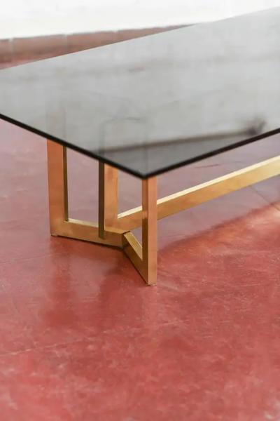 Romeo Rega Coffee Table in Brass and Smoked Glass 1970s in the style of Romeo Rega