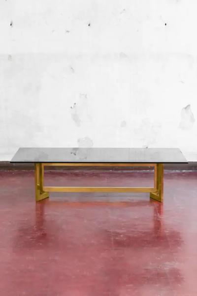 Romeo Rega Coffee Table in Brass and Smoked Glass 1970s in the style of Romeo Rega