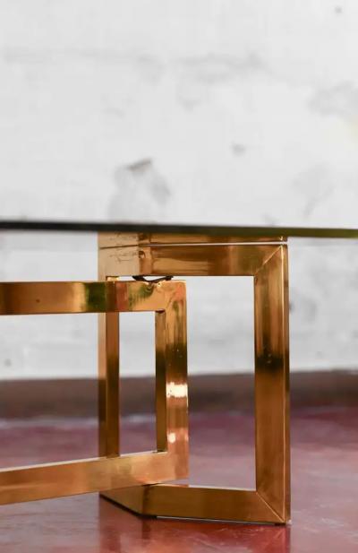 Romeo Rega Coffee Table in Brass and Smoked Glass 1970s in the style of Romeo Rega