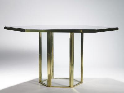 Romeo Rega Hollywood Regency Romeo Rega black lacquer brass glass dining table 1970s
