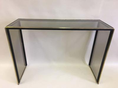 Romeo Rega Italian Midcentury Brass Nickel and Glass Console or Writing Table Romeo Rega