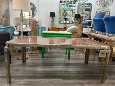 Romeo Rega Italian Modern Brass And Chrome Dining Table By Romeo Rega