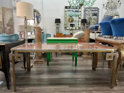 Romeo Rega Italian Modern Brass And Chrome Dining Table By Romeo Rega