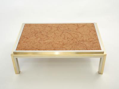 Romeo Rega Italian brass chrome red marble coffee table Romeo Rega 1970s