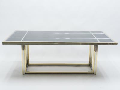 Romeo Rega Large brass chrome black glass dining table Romeo Rega 1970s