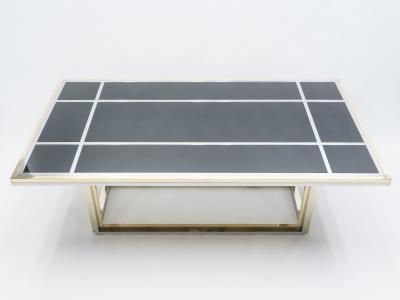 Romeo Rega Large brass chrome black glass dining table Romeo Rega 1970s