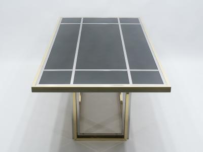 Romeo Rega Large brass chrome black glass dining table Romeo Rega 1970s