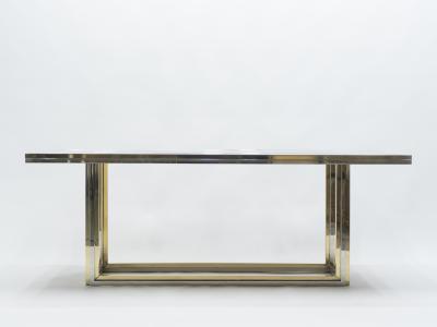 Romeo Rega Large brass chrome black glass dining table Romeo Rega 1970s