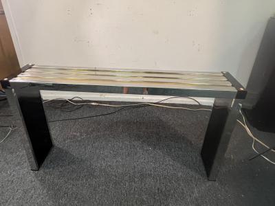 Romeo Rega MODERNIST CHROME BRASS BLACK LUCITE CONSOLE WITH SMOKY GLASS TOP BY ROMEO REGA