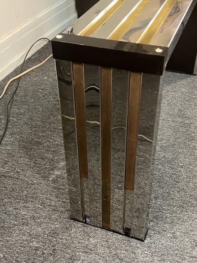 Romeo Rega MODERNIST CHROME BRASS BLACK LUCITE CONSOLE WITH SMOKY GLASS TOP BY ROMEO REGA