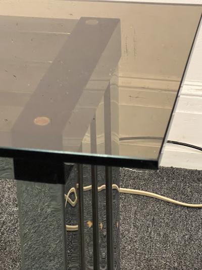 Romeo Rega MODERNIST CHROME BRASS BLACK LUCITE CONSOLE WITH SMOKY GLASS TOP BY ROMEO REGA