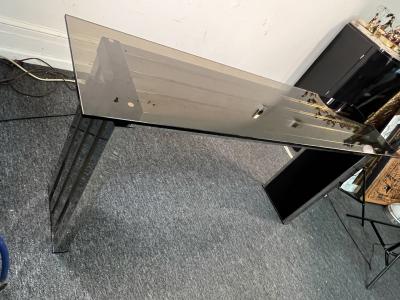 Romeo Rega MODERNIST CHROME BRASS BLACK LUCITE CONSOLE WITH SMOKY GLASS TOP BY ROMEO REGA