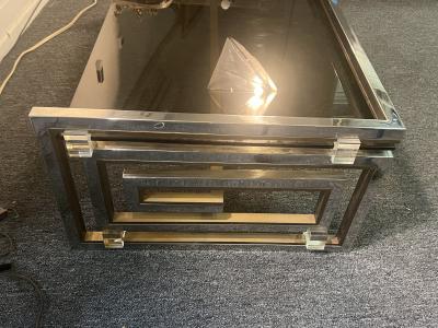 Romeo Rega MODERNIST PAIR OF CHROME BRASS LUCITE GREEK KEY COFFEE TABLE BY ROMEO REGA