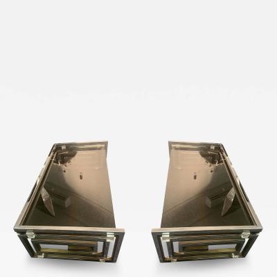 Romeo Rega MODERNIST PAIR OF CHROME BRASS LUCITE GREEK KEY COFFEE TABLE BY ROMEO REGA